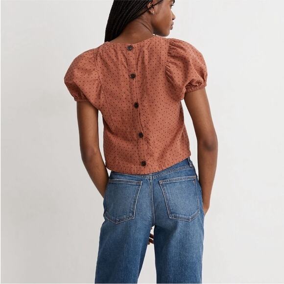 Madewell Jacquard Puff Short Sleeve Top 2022 Micro Cross Shirt N1350  Size 00 - Picture 2 of 16